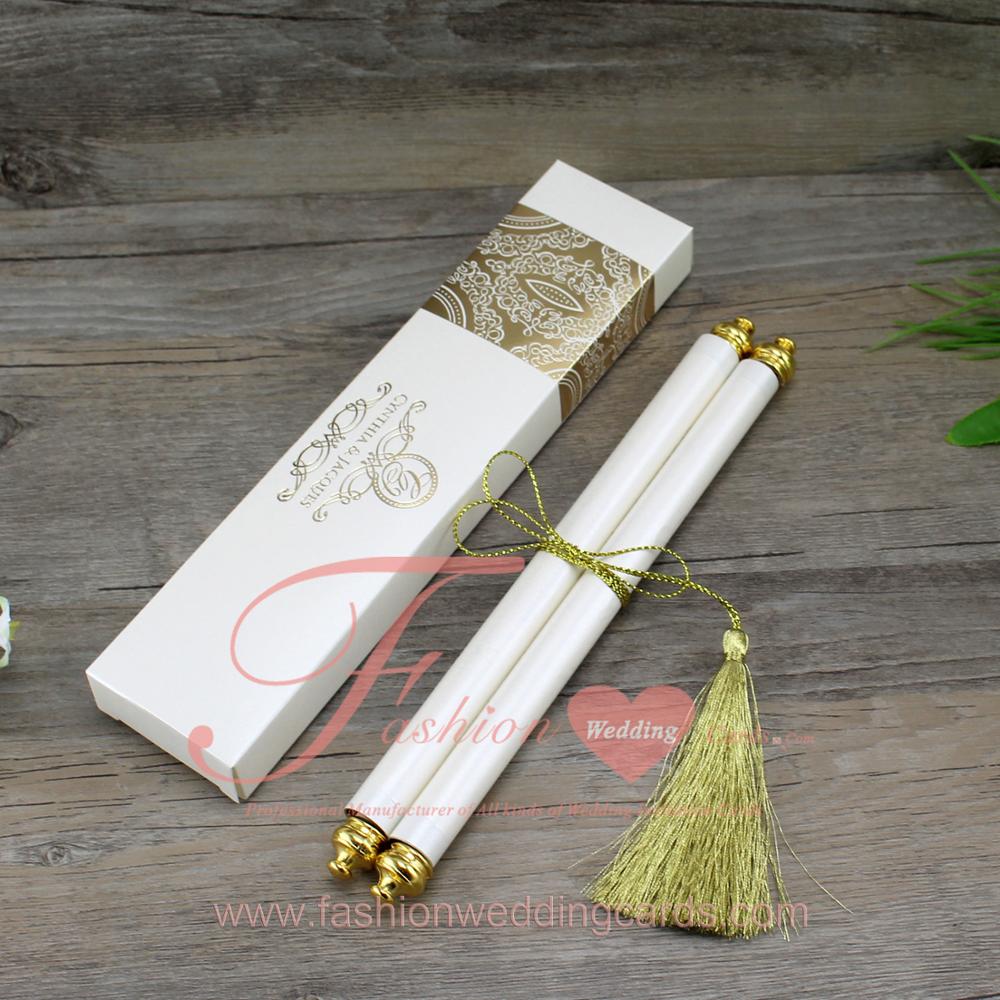 Indian Customized Ivory Scroll Wedding Invitations with Box
