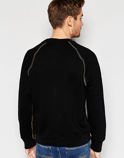 ラグランジップディテールスウェット、黒スウェットシャツ男性、綿sfabric weatshirt仕入れ・メーカー・工場