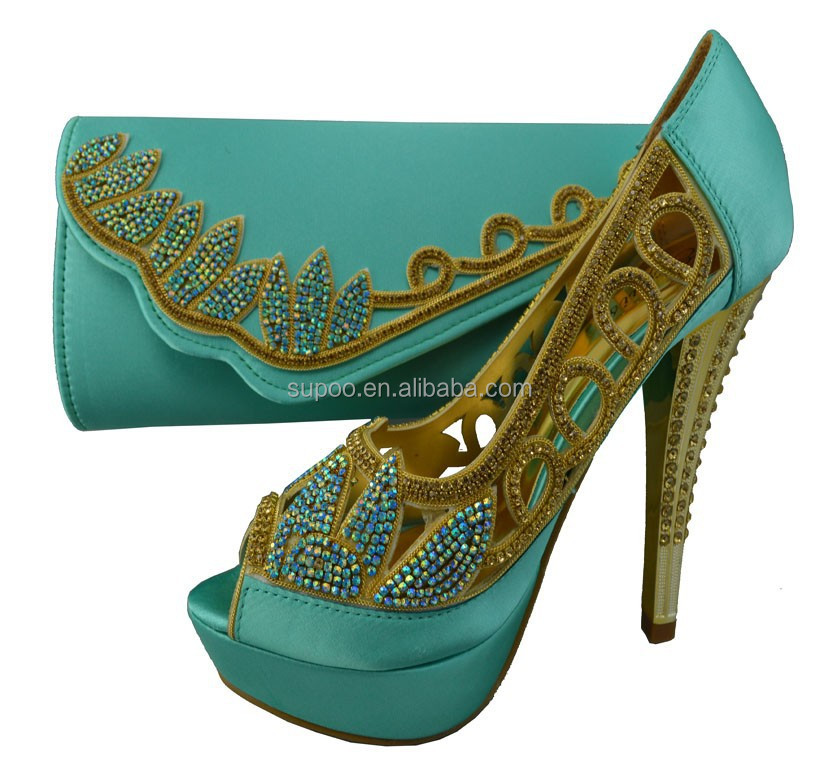 2015 women leather fashion high heels and handbag wholesale italian ...