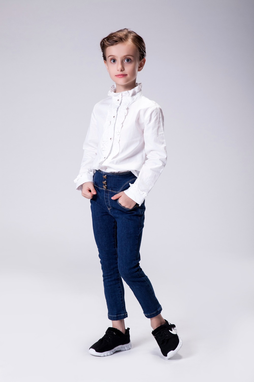 ブティックの子供服はリメイクトレンディな幼児の女の子のデニム綿im-bp050秋用フリルパンツ仕入れ・メーカー・工場