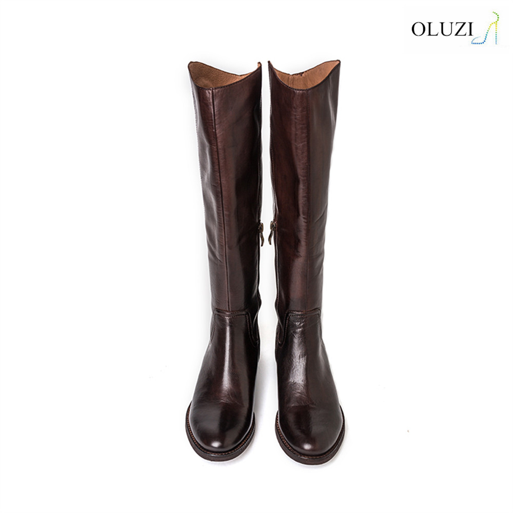 最新のデザインの女性用olzb19黒の牛の皮のレザーフラットヒールニーハイロングブーツ仕入れ・メーカー・工場