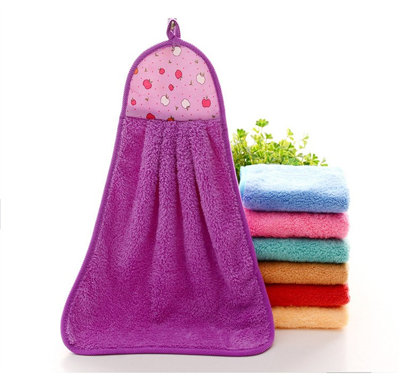 1PC 28*38cm Coral Fleece Soft Hand Towel Absorbent Cloth Rag Hanging Cloth  Cleaning Supplies Kitchen Accessories