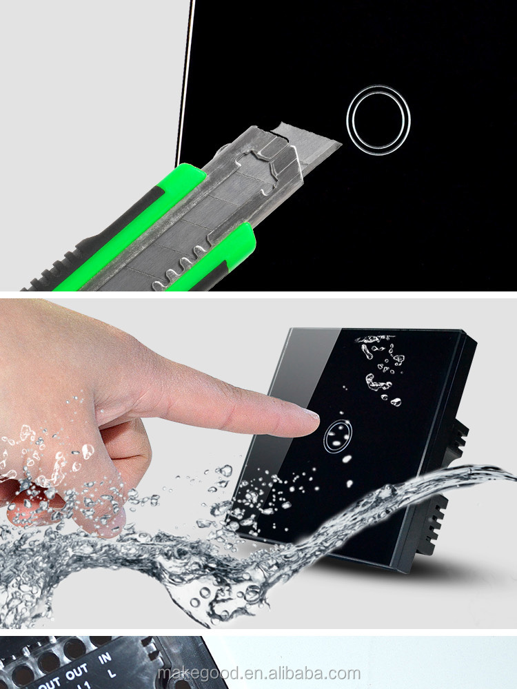 ブラッククリスタルガラスタッチ壁光スイッチ、 ledバックライト1ギャング1way+blue--- 英国標準仕入れ・メーカー・工場