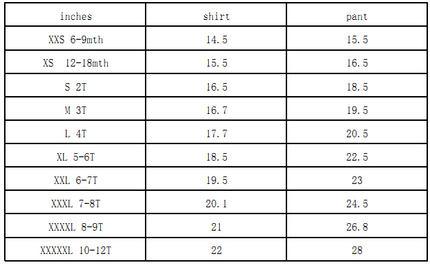 Little Girl Clothing Size Chart