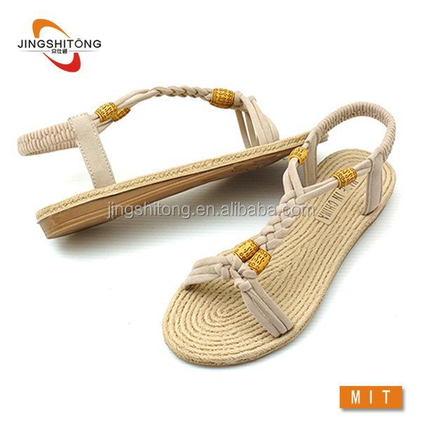 Sponge EVA footbed comfortable girls flat woven rope sandals