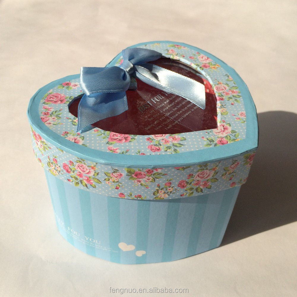 heart-shaped paper gift box with clear pvc window