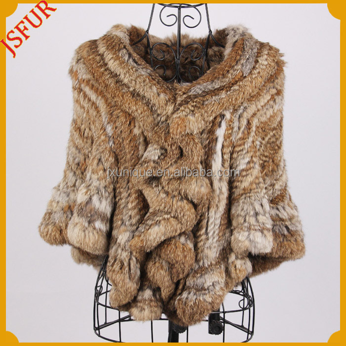 ファッション熱い販売の独特な編み毛皮岬毛皮ショール岬で作られた本物のウサギの毛皮のジャケット仕入れ・メーカー・工場