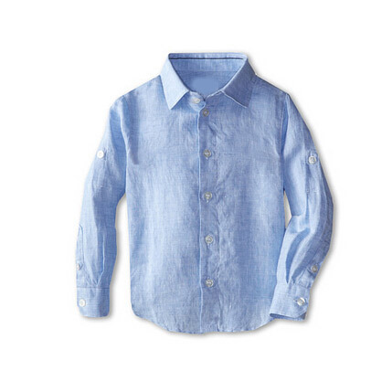 ブルー赤ちゃん男の子固体純粋な リネン シャツ仕入れ・メーカー・工場