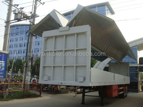 Cargo box semi trailer , 3 / 2 axles wing open type van trailer