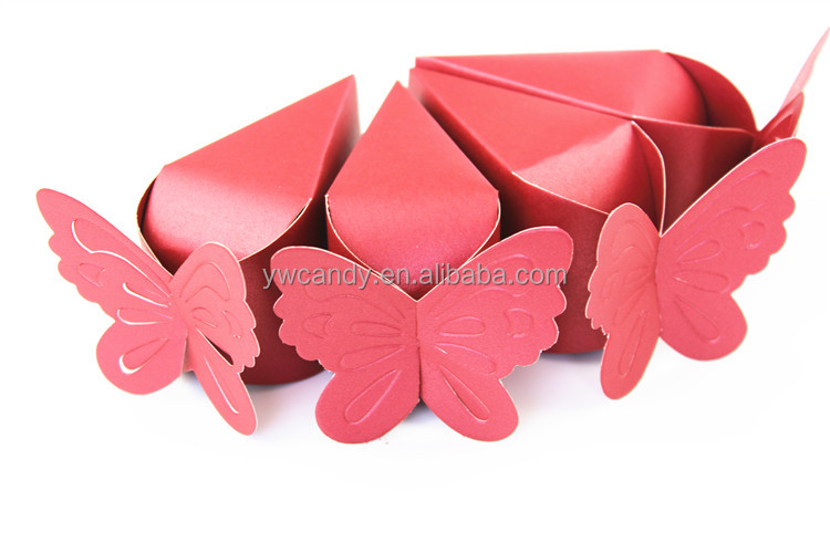 Red Color Glossy Paper Novelty Customized Hallowed out Butterfly Cake Design Wedding/Birthday Party Gift Box Candy Boxes