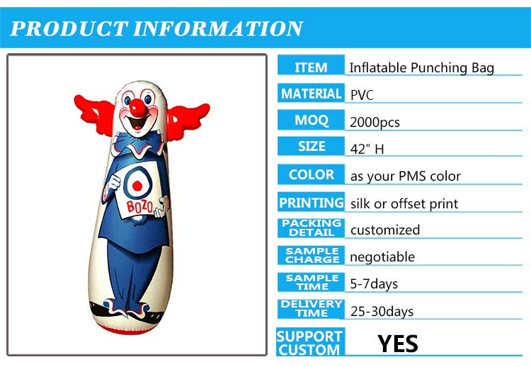 Funny Inflatable Clown Punching Bag Durable Pvc Blow Up Kids Air Dummy