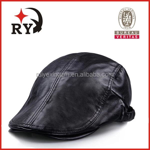2014年大人サイズ調節可能な黒い革プレーン安価な軍用男性用ベレー帽問屋・仕入れ・卸・卸売り