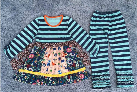 2016熱い販売義烏女の子ブティック服セット用キッド子供服かわいい花プリント卸売秋ブティック女の子服仕入れ・メーカー・工場