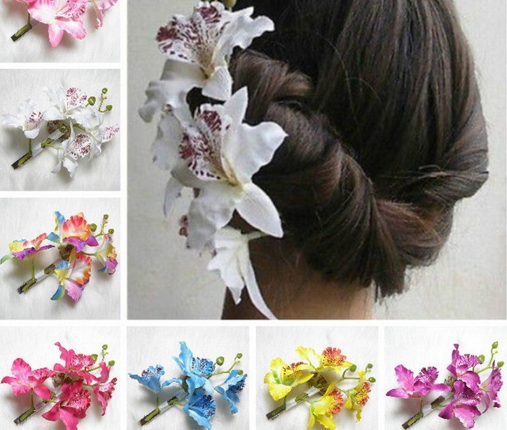 夏のスタイルファッション蘭の花のヘアピン、 ファブリックholiday髪ジュエリー、 花嫁の結婚式のバレッタ仕入れ・メーカー・工場