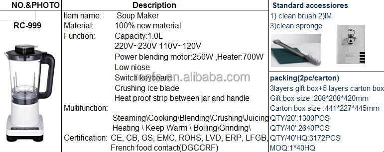 2015 Patented with soup maker & baby food maker