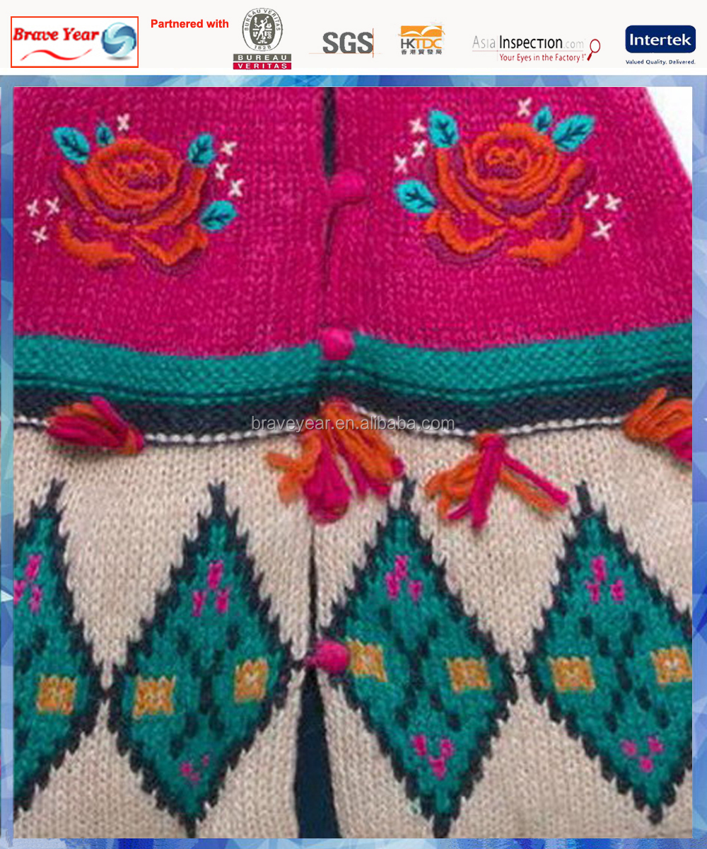 フード付きのセーターの女の子の花の刺繍/子供ポンチョ/カスタムはセーターを編んだ仕入れ・メーカー・工場