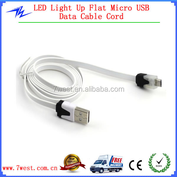 新製品2014年フラットマイクロusbデータ充電ケーブルのためのledライト付きhtcノキアサムスンギャラクシーs4/s5問屋・仕入れ・卸・卸売り