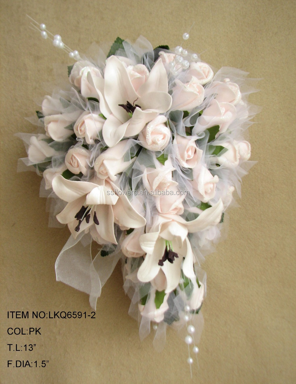熱い販売の造花のブーケ2015ＰＥブルーpeの花メッシュとバラの花束特殊な心臓の形の結婚式の装飾のための仕入れ・メーカー・工場