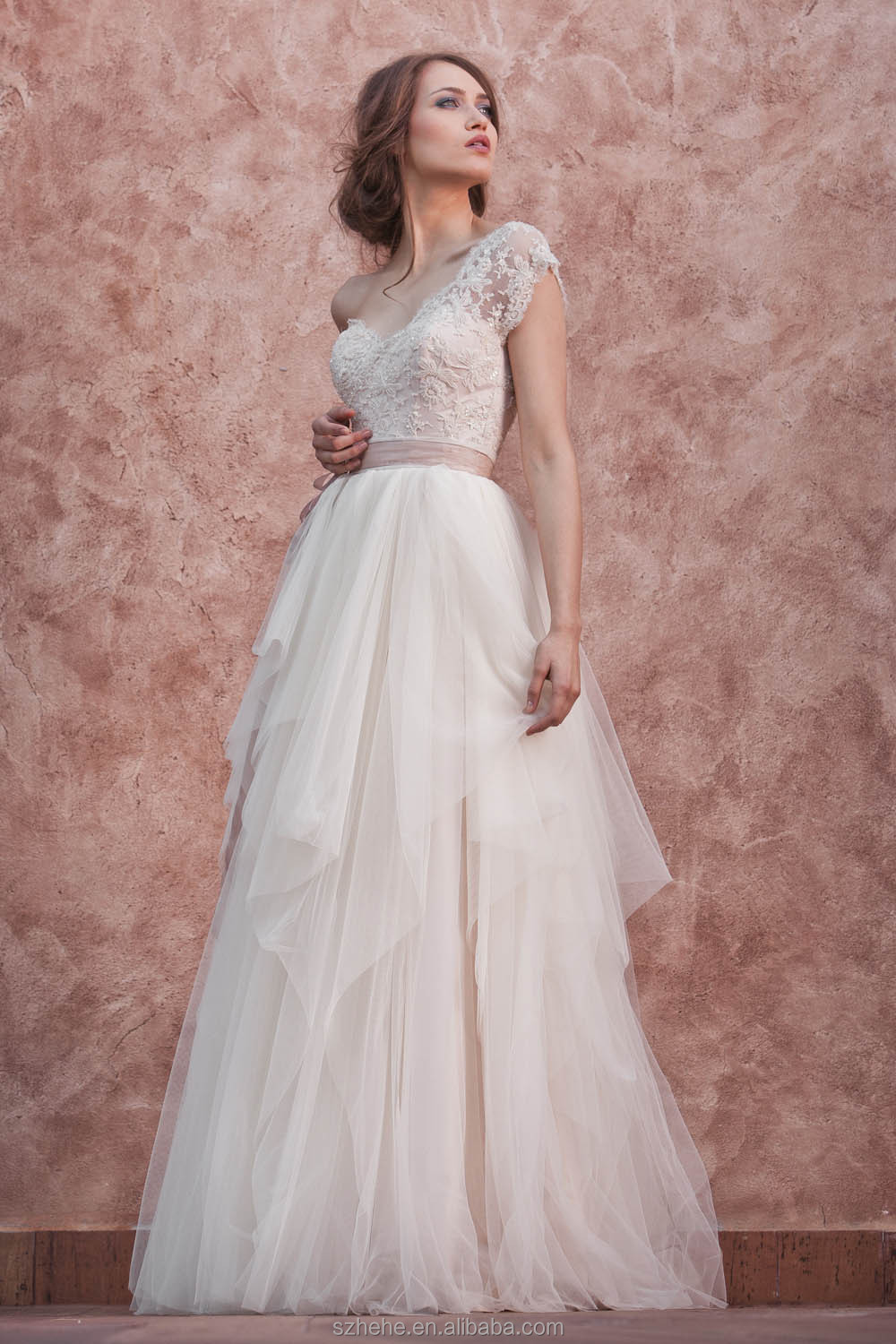 chiffon bottom wedding dress