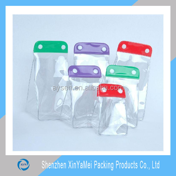 Clear PVC pouch with zip or button closure