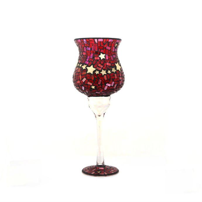 Beautiful Goblet Mosaic Glass Candle Holder Red With Silver Star Buy
