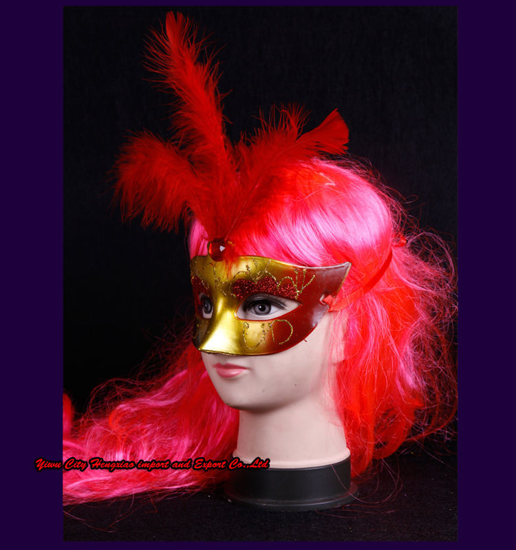 カスタムは、 プラスチック製の安いマスク羽付きマスク仮面舞踏会マスク仕入れ・メーカー・工場