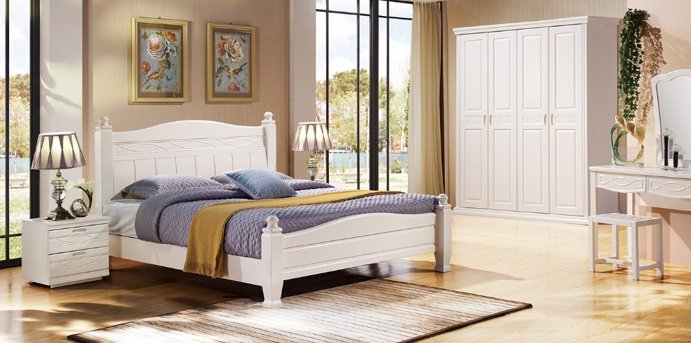 シンプルな木製の寝室の家具白ダブルベッドデザイン3101仕入れ・メーカー・工場