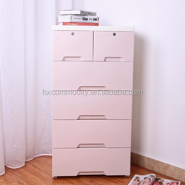 5 Tier Storage Cabinets Plain Clothes Plastic Drawer With Lock