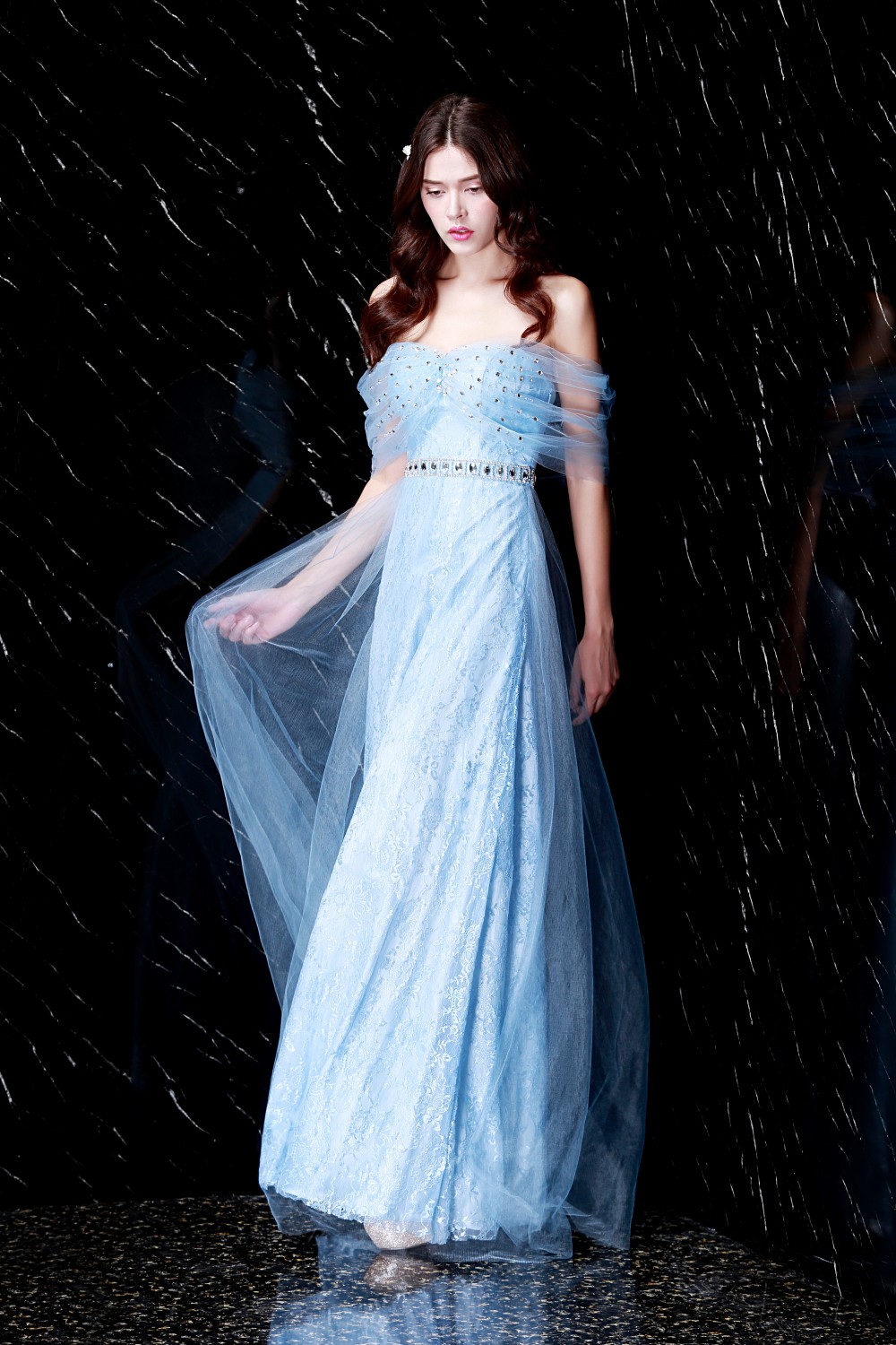 2016 エレガント な ストラップレス の甘い ハート ビーズ レース スカート チュ ール ロング a ライン powderblue イブニング ドレス仕入れ・メーカー・工場