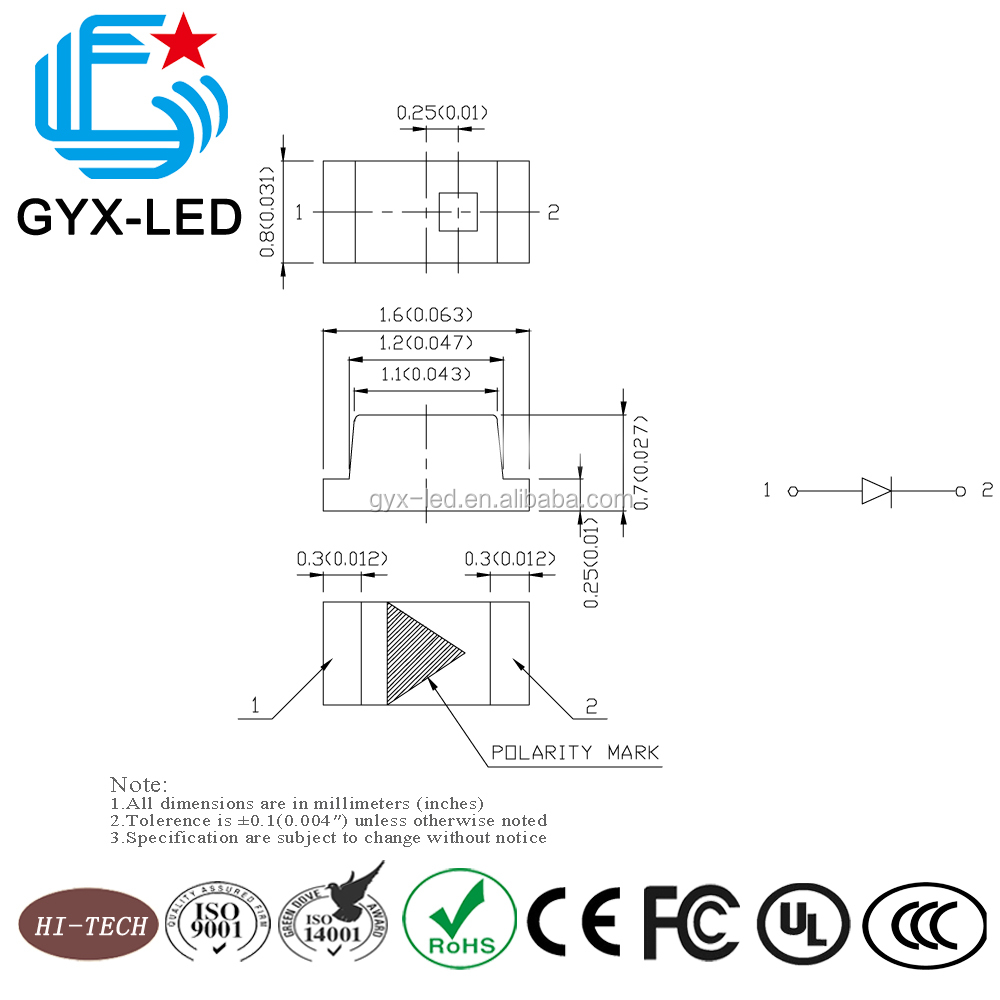 rohs compliant white color 0603 1608 chip led