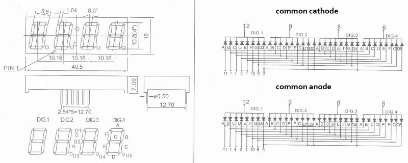 Ultra Yellow 0.4 inch four 4 quad digit 7 segment led display module for wall clock