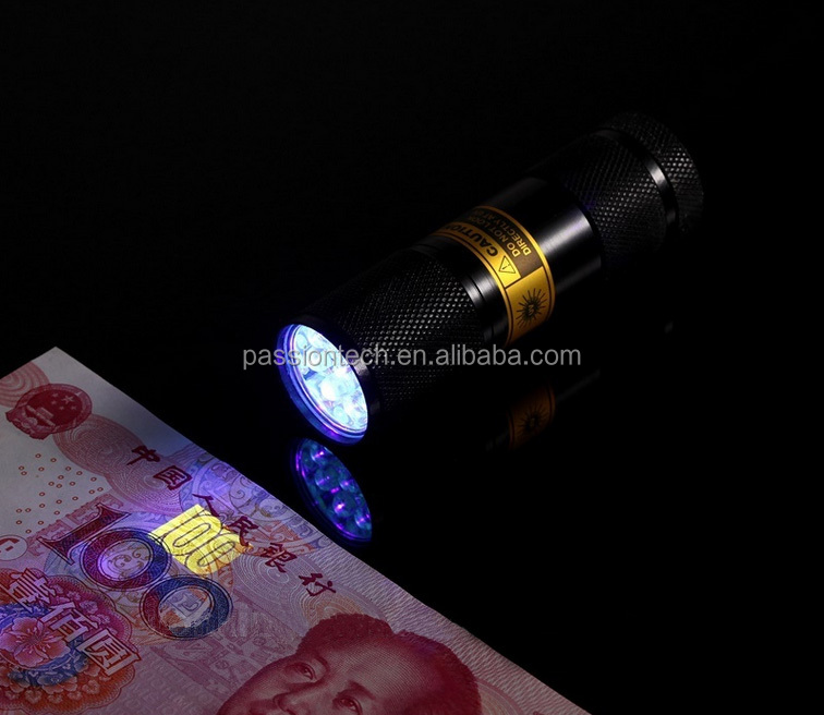 leduvライトpassiontech9395nmポータブル紫外線ledの懐中電灯トーチライトランプ紫外線検出するために光仕入れ・メーカー・工場