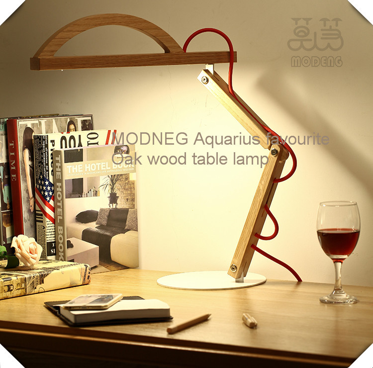 アークmodengヘッド曲がった脚近代的なオフィスの照明ledレッドオーク材ライト調光可能なledデスクランプ室内装飾のための仕入れ・メーカー・工場