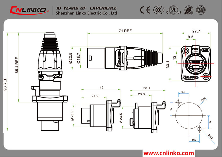 ip67防水rj45イーサネットコネクタとrj45パネルマウントコネクタ仕入れ・メーカー・工場