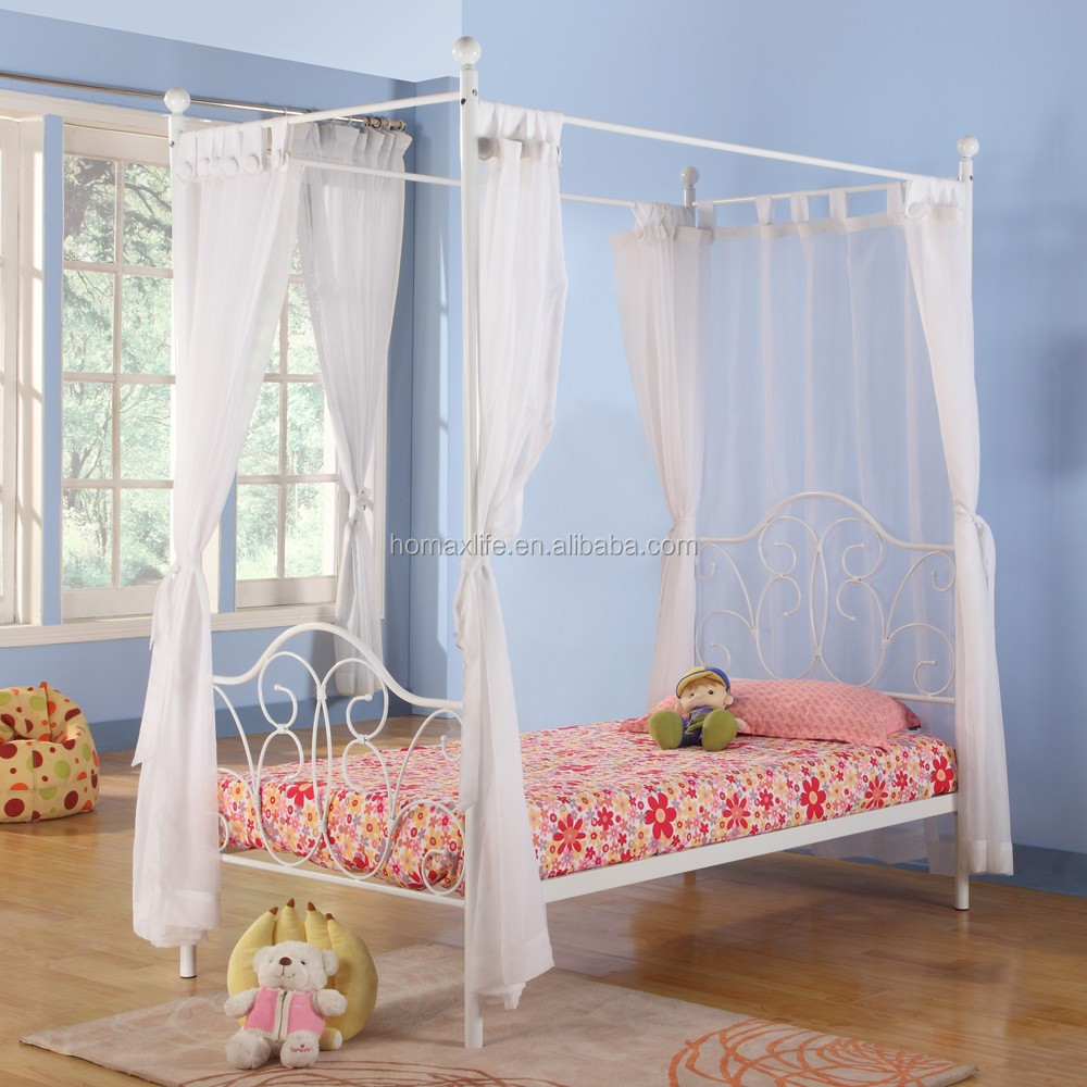 Hot sale bedroom furnitures girls metal iron white queen size luxury princess canopy bed Alibaba