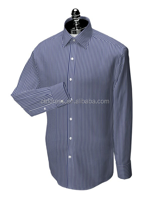 スタイリッシュ2014年ホット綿100％ダークブルーストライプ最新のシャツのデザインの男性問屋・仕入れ・卸・卸売り