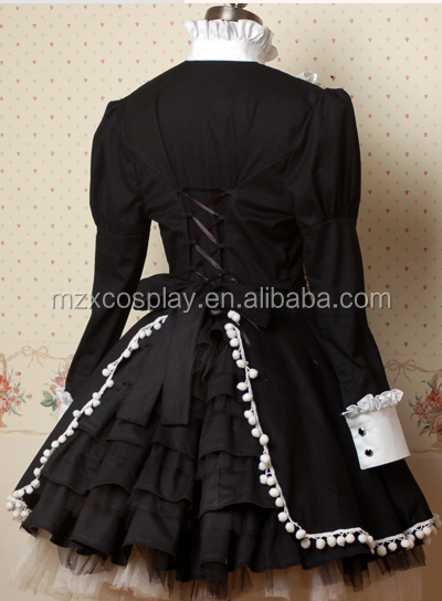 熱い販売の黒弓長袖かわいいファルバラロリータドレスハロウィンパーティの衣装クリスマス美しさのためのロングドレス問屋・仕入れ・卸・卸売り