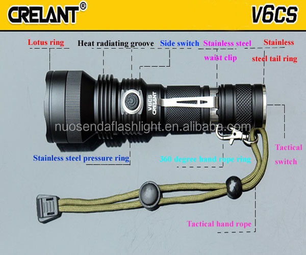 Crelant V6CS 10ワットcree無電極調光led戦術懐中電灯(1 × 18650)仕入れ・メーカー・工場