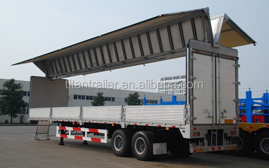 Cargo box semi trailer , 3 / 2 axles wing open type van trailer