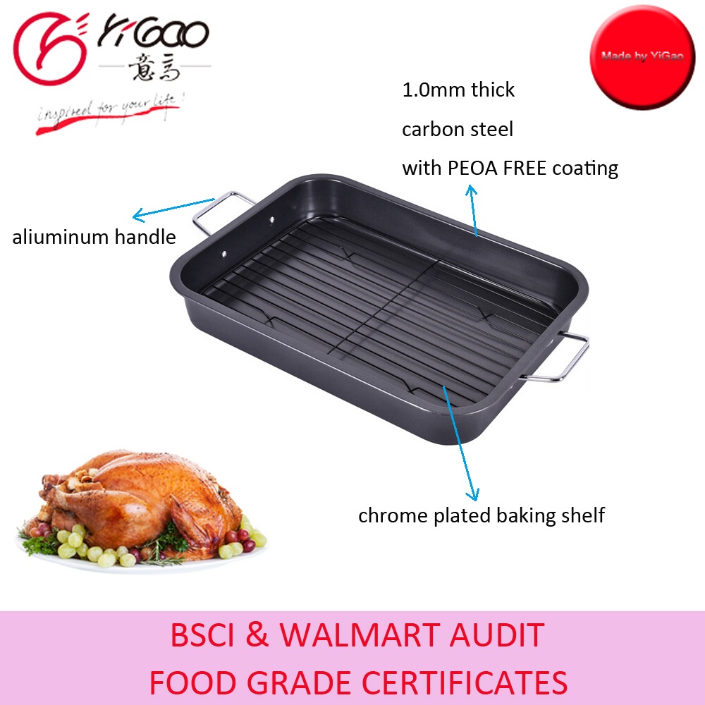 0mm carbon steel square shaped roasting pan with chrome plated