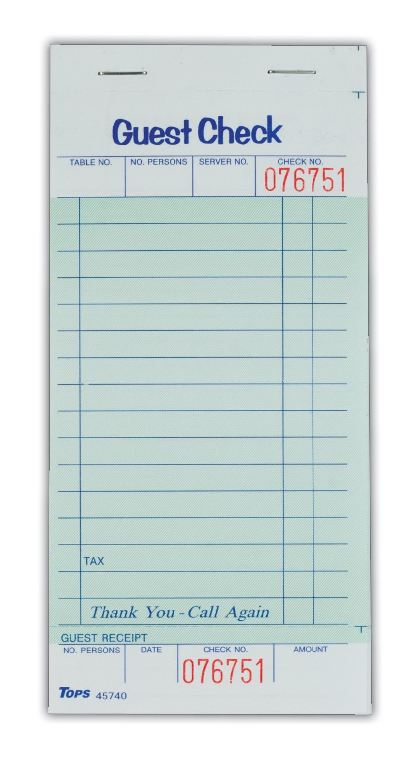 Restaurant Guest Checks With Carbonless Book - Buy Guest Checks 