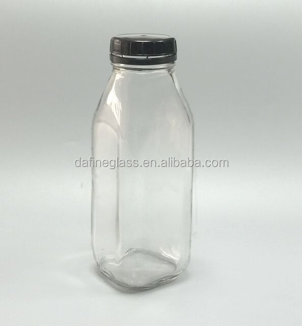 16 オンス 500 ミリリットル透明フレンチ スクエア ガラス ミルク ボトル飲料ガラス ボトル で盗難防止プラスチックキャップ仕入れ・メーカー・工場