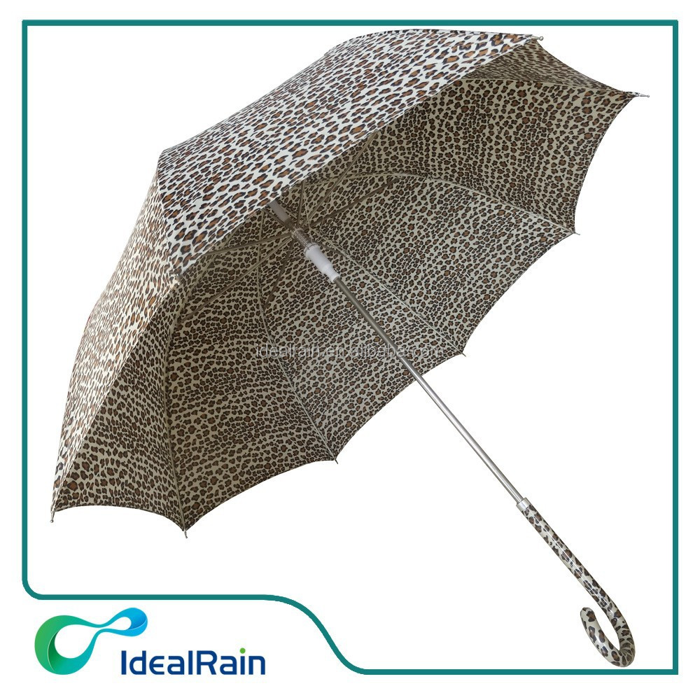 windproof automatic dome shaped stick leopard umbrella