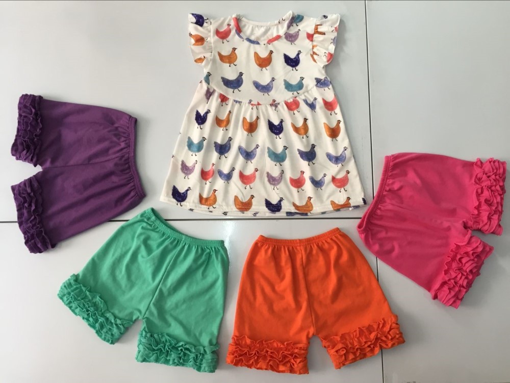 2016素敵なキツネ綿印刷赤ちゃんの女の子服セット卸売女の子の夏の服フリルショートパンツ仕入れ・メーカー・工場