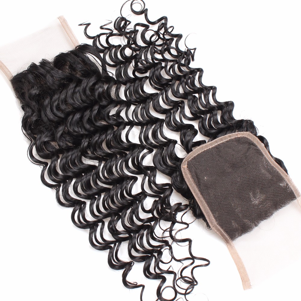 7A Brazilian Human Virgin Hair Deep Curly Wave 3 Bundles With 4*4 Lace Closure