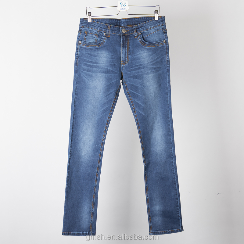 ファッションジーンズ青い色で伸縮性のあるライクラ/スーパースリム男性用ジーンズ/メンズクラシックな5ポケット石ウォッシュジーンズ仕入れ・メーカー・工場