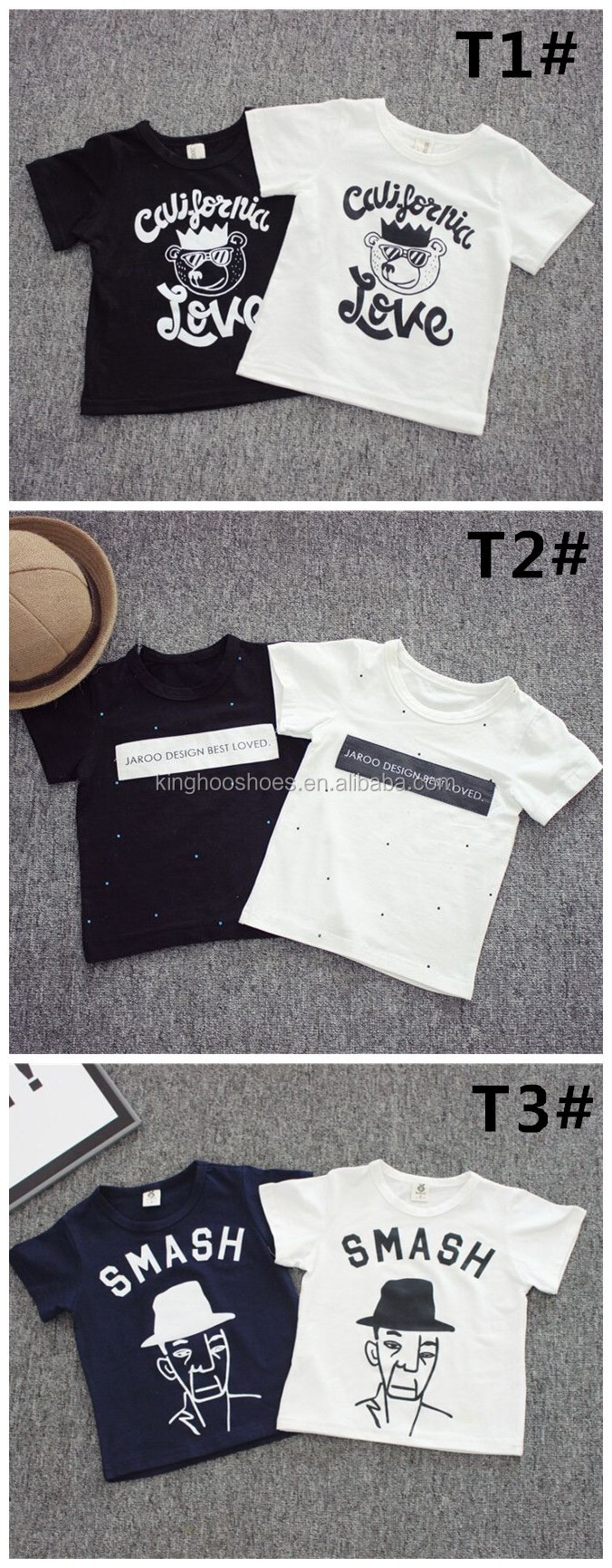 新しい到着の単純なパターンプリント卸売t- の子供のためのtシャツ、 赤ん坊の衣類仕入れ・メーカー・工場