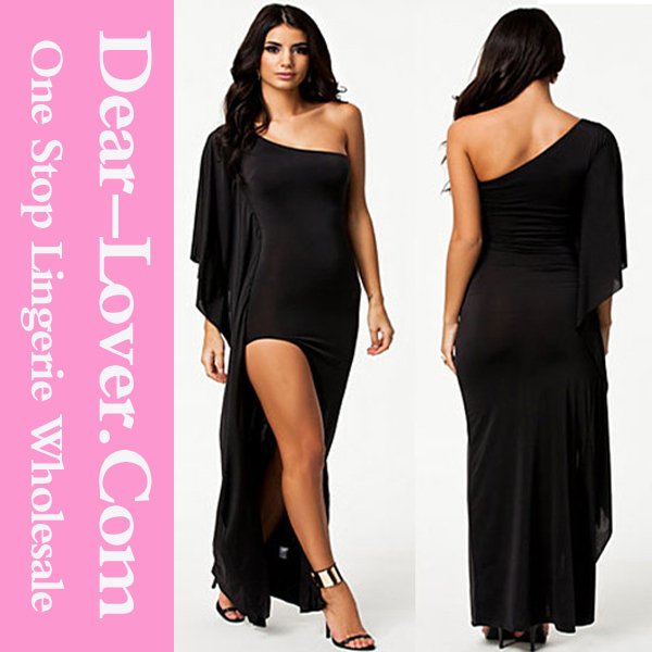 新しくセクシーな黒オンライン2014年ペプラムマキシone袖のドレスイブニングドレス問屋・仕入れ・卸・卸売り