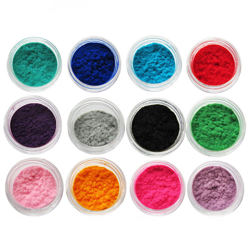 New 12 Colors Fashion Velvet Flocking Powder Colourful Nail Art Designs Vel...