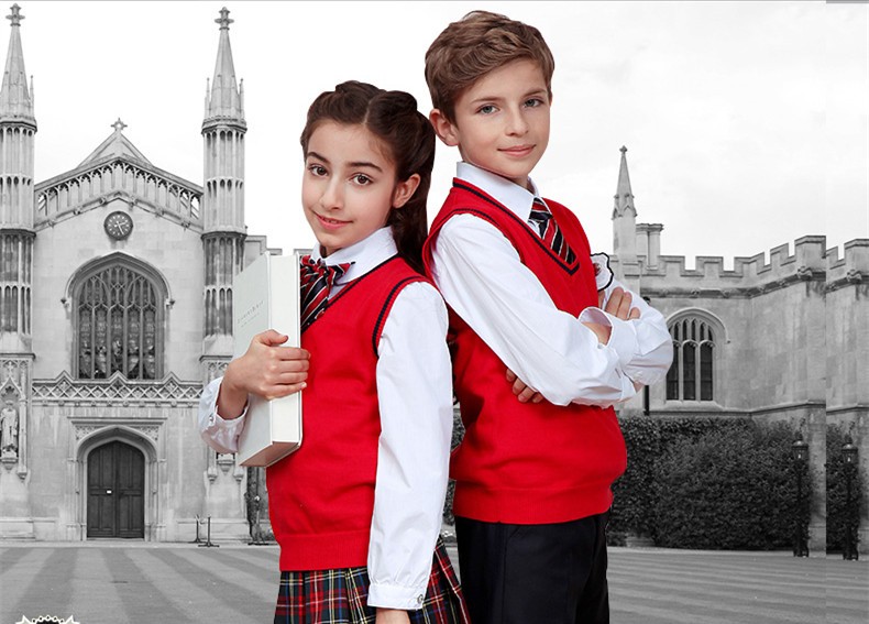 Rojo sin mangas unisex chaleco uniformes escolares diseño con la imagen  principal